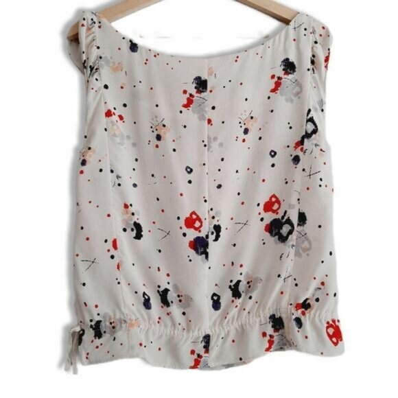 QUICKSILVER 100% Silk Tie Belt Hem Tank Top Ruffle Detail Abstract Sz S - Picture 6 of 10